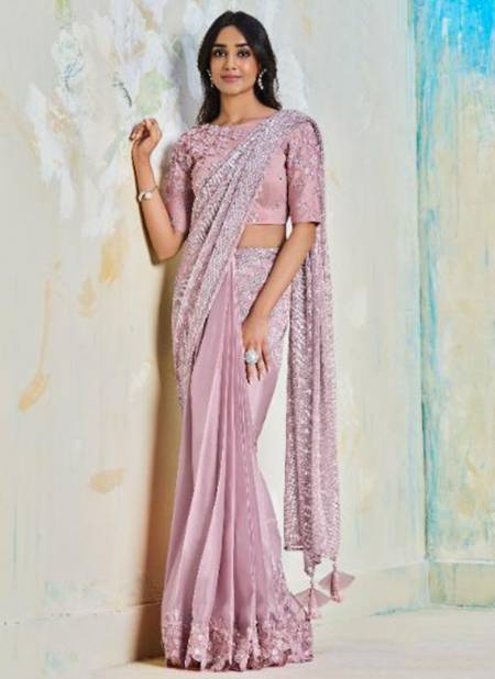 Baby Pink Colour Taranaah Satin Silk Party Wear Wholesale Saree Collection 22402